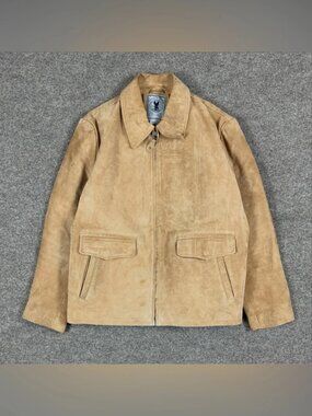 JLC American Classics Tan Suede Leather Chore Harrington Jacket Men’s L Full Zip